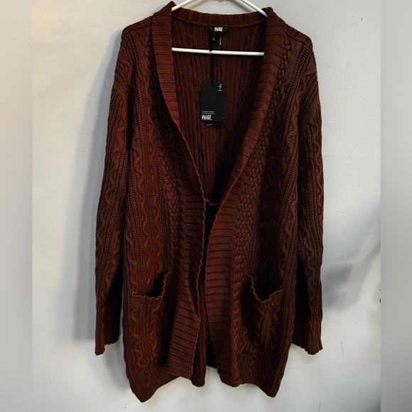 BRAND NEW Paige Brown Newman Cable Knit Cardigan Sweater in XL - Picture 3 of 5